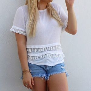 H&M White Tassel Top
